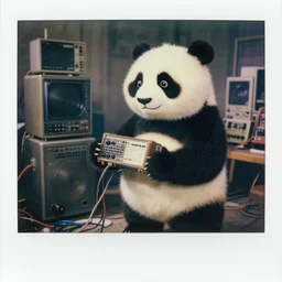detailed medium format photo, polaroid still from tarkovsky movie, a trash panda character, holding a box of cables and standing next to old electronic equiptment, haze, high production value, intricate details, 8 k resolution, hyperrealistic, hdr, photorealistic, high definition, technicolor, award - winning photography, masterpiece, amazing colors