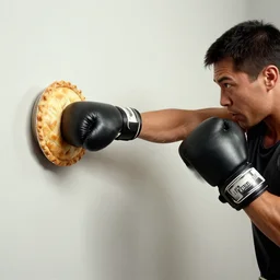boxer punching a pie against the wall