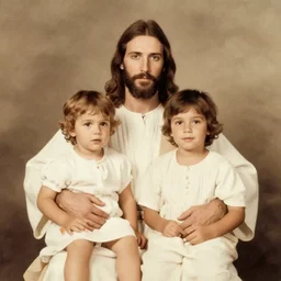 old family photo of jesus christ with his brother lucario, hyperrealistic, vintage