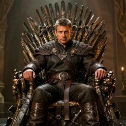 jeff goldblum in skyrim sitting on a throne