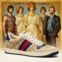 STAR TREK SPORTS Gucci shoes designed in ancient Greece, (SFW) safe for work, photo realistic illustration by greg rutkowski, thomas kindkade, alphonse mucha, loish, norman rockwell