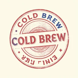 inspired by cold brew label, vintage intricate stamp logo, retro artwork, red and blue, design vintage looking logo for art company