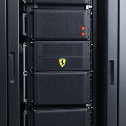 a closeup photorealistic photograph of a ferarri themed server room in a data center. ferarri style servers. bright scene. fine detail. this 4 k hd image is trending on artstation, featured on behance, well - rendered, extra crisp, features intricate detail, epic composition and the style of unreal engine.
