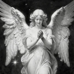 highdetailed hyperrealistic painting of white angel!!! no gender smiling noface!!!, light instead of hands, white sparkles everywhere, 4 k hd face!!!, big silver high detailed wings!!!, renaissance, by jan van eyck, by bill stoneham, by caravaggio, by caspar david friedrich, by hieronymus bosch, by william blake, holography space, glow effect, large strokes, monochrome!!!!!