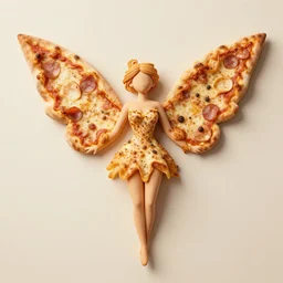 fairy with wings made of pizza,