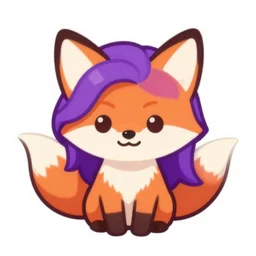 a cute emoji of a single orange fox with purple hair, vector graphic