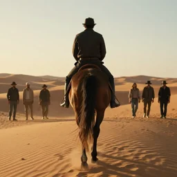 horse on back of a man walking in desert, volumetric lighting, beautiful, golden hour, sharp focus, ultra detailed, cgsociety by leesha hannigan, ross tran, thierry doizon, kai carpenter, ignacio fernandez rios, noir photorealism, film
