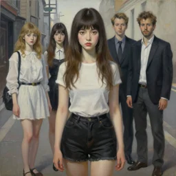 pop surrealism, lowbrow art, realistic cute seductive girl painting, japanese street fashion, hyper realism, muted colours, rococo, natalie shau, loreta lux, tom bagshaw, trevor brown style,