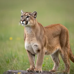 looking up at a tall cougar