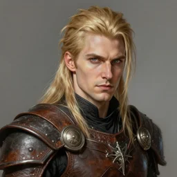 male soulknife rogue, gray eyes, leather armor, golden blond hair, dnd character | | realistic shaded, fine details, realistic shaded lighting painting by greg rutkowski, diego gisbert llorens, magali villeneuve, artgerm, jeremy lipkin, michael garmash, rob rey
