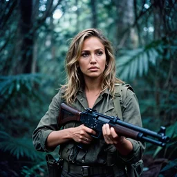 film still, extreme far view of jenifer lopez in the jungle as a vietnam door gunner, apocalypse now, associated press,, 2 6 mm, kodak ektachrome, blue tint expired film