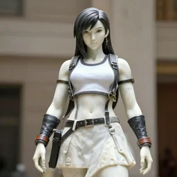 a photo a huge marble statue of tifa lockhart, shallow focus