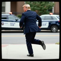 a TV still from the TV The Sopranos of Donald Trump running away from the Feds
