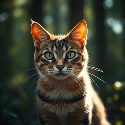 portrait of a cat in a forest, by kawacy, trending on artstation, backlighting, sunlight, trending on pixiv, bokeh, furry art
