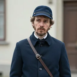 thirtysomething years old lee evans as a ( ( ( sad ) ) ), dreamy, quirky 1 9 th century, austrian postman. detailed soft focus natural lights, portrait by kiyohara tama