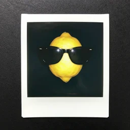 polaroid of a lemon wearing sunglasses