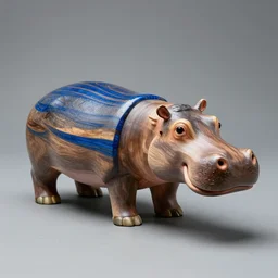 a photo of a model hippo made of repurposed elm wood composite mixed with straight lines blue epoxy resin, zeiss 1 5 0 mm f 2. 8 hasselblad, award - winning photo