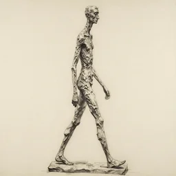 giacometti sculpture of man walking, charcoal sketch,