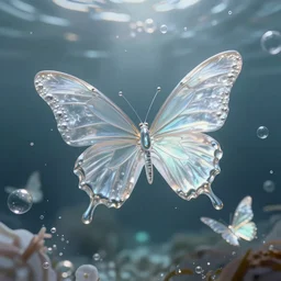 ethereal! pale shining liquid metal butterflies comercial hd dreamy underwater bubbles! digital art animation 3 d
