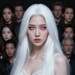 a fancy portrait of a young women with long white hair and deep pink eyes by greg rutkowski, sung choi, mitchell mohrhauser, maciej kuciara, johnson ting, maxim verehin, peter konig, 8 k photorealistic, cinematic lighting, hd, high details, dramatic, atmosphereric, trending on artstation