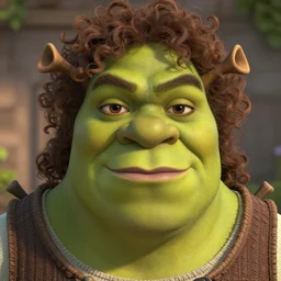 portrait photograph of a beautiful handsome perfect shrek with majestic thick curly brown hair and an extremely chiseled jawline with sharp jagged cheekbones and a strong symmetrical facial structure with decently big lips realistic hyperrealistic 4 k resolution 8 k resolution highly detailed very detailed extremely detailed hd quality detailed face very detailed face extremely detailed face trending on artstation