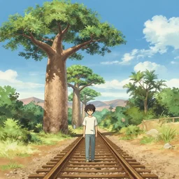 tunnel of love, baobab tree, liquid railway, by shunji dodo, 8 k resolution, high quality