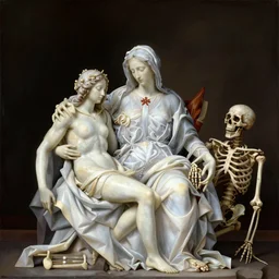 highly detailed 8 k la pieta medium shot painting of catholic veilded transparent lady with rotting skeleton still life, lawrence alma - tadema, slime, artstation, special effects makeup, maximalist, masterpiece, glittering, gold, hyperreal, golden ratio, alphonse mucha, mythological