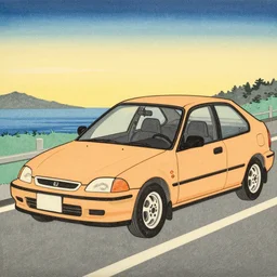 japanese woodblock prints of a 1 9 8 0 honda civic