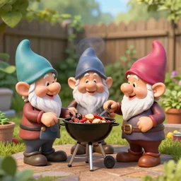 garden gnomes having a barbecue in the backyard, trending on artstation, highly detailed,