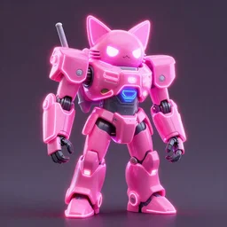 a pink neon cat mecha robot, greg rutkowski