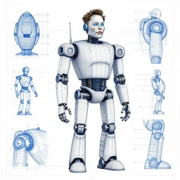 Robot Elon Musk schematics, blueprints, 3d wireframe