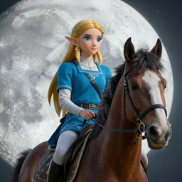 zelda riding a horse on moon, detailed realistic face, hyper realistic, 4 k octan render, unreal 5