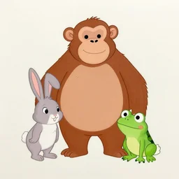 drawing from 1 9 2 0's disney animation, monkey polar bear, fat rabbit frog