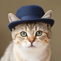 a photograph of a kitten wearing a small homburg hat