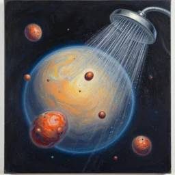 a shower asteroids hitting a planet, from outer space, stylised oil painting