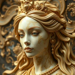 wonderful princess made of golden marble, beautiful face, hyper detailed, flowing psychadelic background intricate and detailed, ornate 8 k gorgeous intricate detailed, octane render