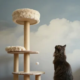 looking up at a giant cat tree fading into the clouds, matte painting