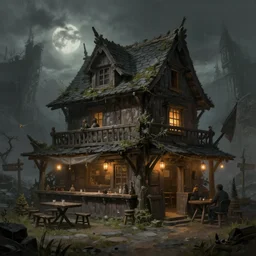 'A dark fantasy tavern, detailed, realistic, fantasy concept art by J.Dickenson'