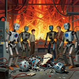 broken robots in factory, a lot of cables around, by francis bacon, by ayami kojima, by amano, by karol bak, greg hildebrandt, by mark brooks, by alex grey, by zdzisław beksinski, by takato yamamoto, wrapped thermal background