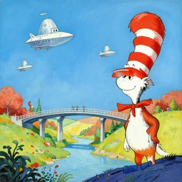 Rakotzbrücke landscape in the style of Dr. Seuss, starships, painting by Ralph McQuarrie