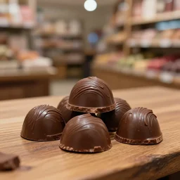 5 5 mm photo of a pile of freshly leonidas chocolate on a wooden table in a candy store. dof. bokeh. magical atmosphere. art by greg rutkowski. highly detailed 8 k. intricate. lifelike. soft light. nikon d 8 5 0.