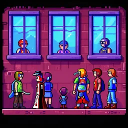 electric void worshippers gathering in windows 9 8 game style, 1 6 bit