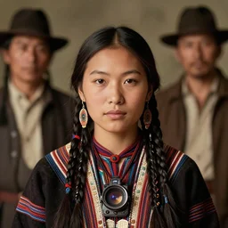 vintage portrait of a stunningly beautiful asian tribal female, depth of field, zeiss lens, detailed, symmetrical, centered, fashion photoshoot, by edward s curtis, Annie Leibovitz and Steve McCurry, David Lazar, Jimmy Nelsson, Breathtaking, 8k resolution, extremely detailed, beautiful, establishing shot, artistic, hyperrealistic, beautiful face, octane render