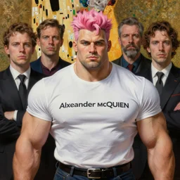 portrait of fully dressed thick muscular zarya with pink hair from overwatch wearing shirt by alexander mcqueen, by roberto ferri, by tom bagshaw, by j. c. leyendecker and klimt, by austin osman spare, highly detailed oil painting, very intricate, cinematic lighting, award - winning, american romanticism, artstation, cgsociety, official art, octane