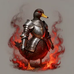 a medieval duck in royal knights armor, dark thick smokey red fire, intricate, elegant, highly detailed, centered, digital painting, artstation, concept art, smooth, sharp focus, illustration, art by artgerm peter mohrbacher donato giancola joseph christian leyendecker wlop