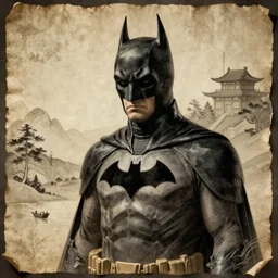 batman, old japanese style, parchment, hyper detailed