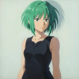 painting of tatsumaki from one punch man, green hair, black dress, cool color palette, refreshing, soft lighting, detailed face, realistic shading, by cushart krenz, by makoto shinkai