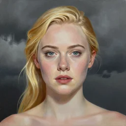 professional painting of Elle Fanning in the style of Guy Denning, head and shoulders portrait, symmetrical facial features, smooth, sharp focus, illustration, intricate, stormy weather, extremely detailed masterpiece,