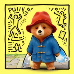 paddington bear in the style of keith haring