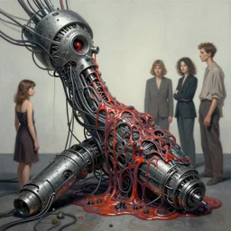 mechanical mitosis, chiaroscuro!!, solarpunk, minimalism, flesh bound to metal, cables, oily ooze, hyperrealism, surrealism, realistic shaded lighting, vibrant, by greg rutkowski and zdzisław beksinski and ilya kuvshinov and magali villeneuve